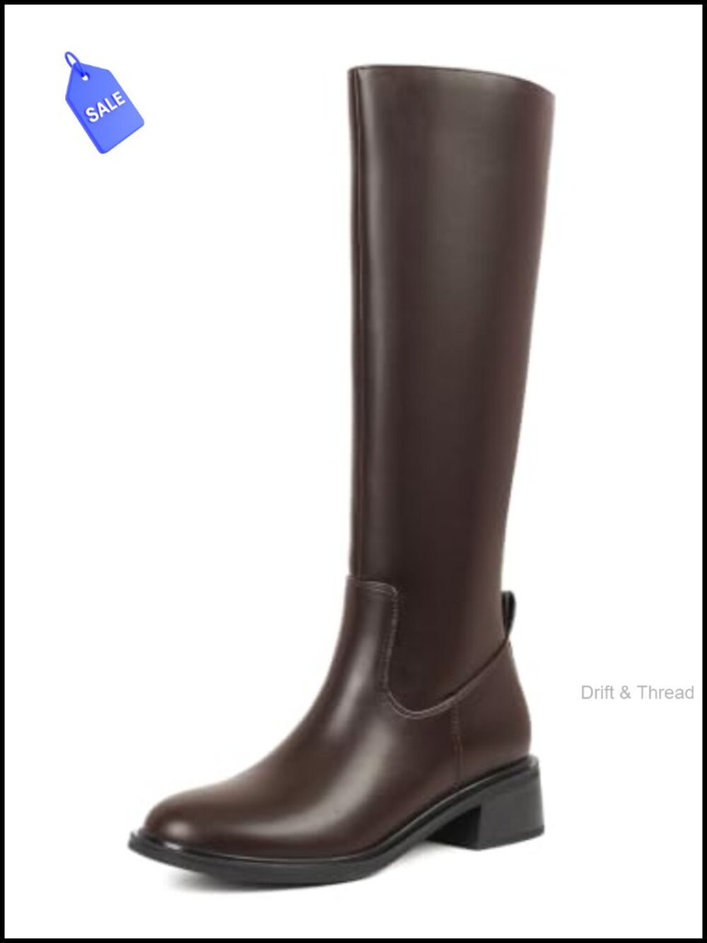 Knee High Boots Faux Leather PU Full Side Zipper Round Toe Riding Boots